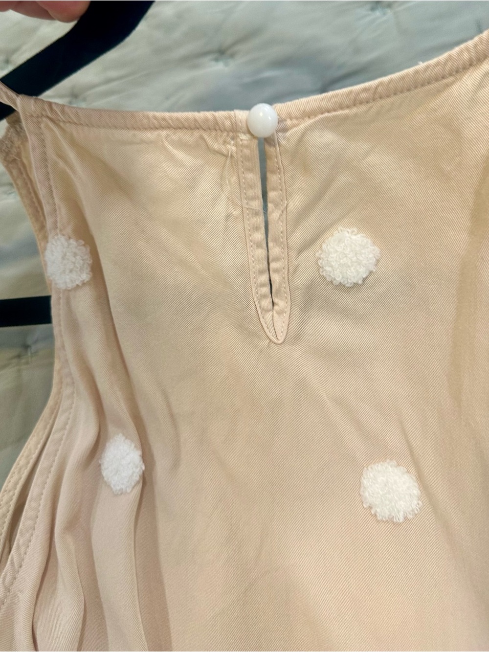 Beige Sleeveless Tank Top with White Pom-Dot Detail